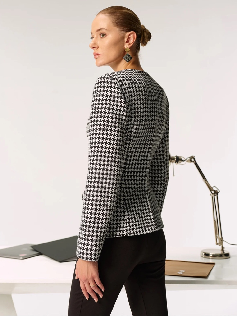 Commense Black White Metal Button Houndstooth Blazer S - Picture 7 of 9